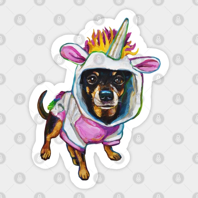 Cute Chihuahua in a Unicorn Outfit Sticker by RobertPhelpsArt